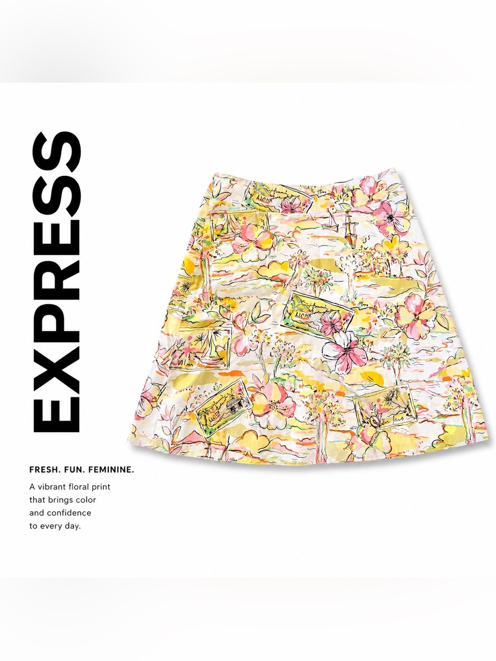 Express Floral A-Line Skirt Size 10 | Tropical Resort Print | Vacation Style